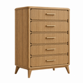 Komoda 90 x 45 x 120 cm drewniana jasnobrązowa z 5 szufladami w stylu retro