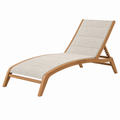 Leżak ogrodowy 200 x 65 x 85 cm z drewna i beżowej tkaniny z regulowanym oparciem