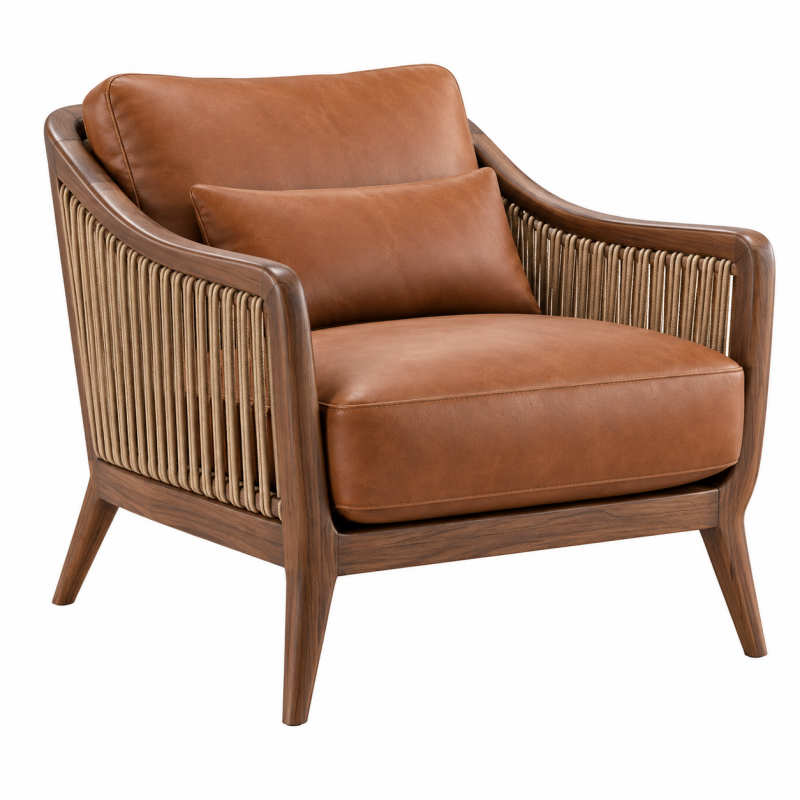 Fotel 82 x 78 x 82 cm z drewnianą ramą koniakowy w stylu retro do salonu