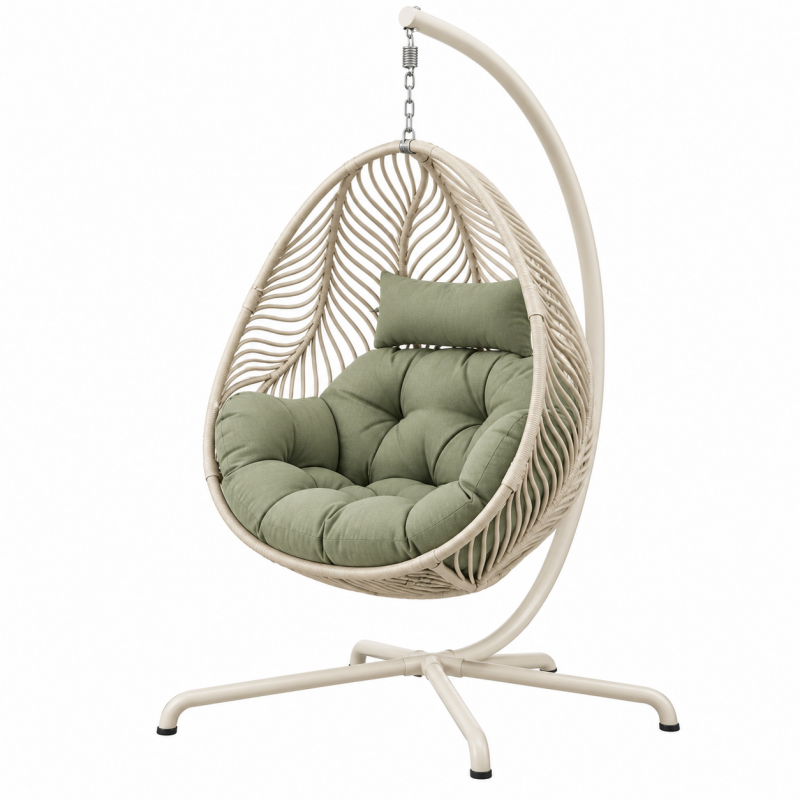 Fotel wiszący 105 x 105 x 195 cm beżowy i khaki z metalowym stelażem do ogrodu