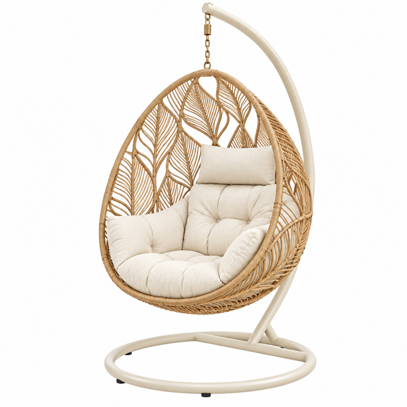 Fotel wiszący 105 x 105 x 195 cm z plecionki naturalny/kremowy - boho do wypoczynku